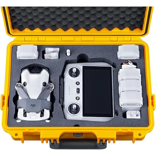 Lykus Titan MM410 Waterproof Hard Case (Yellow) for DJI Mini 4 Pro/Mini 3/Pro and DJI RC 2/RC/RC-N2/N1, Support 7 batteries and RC lanyard [CASE ONLY]