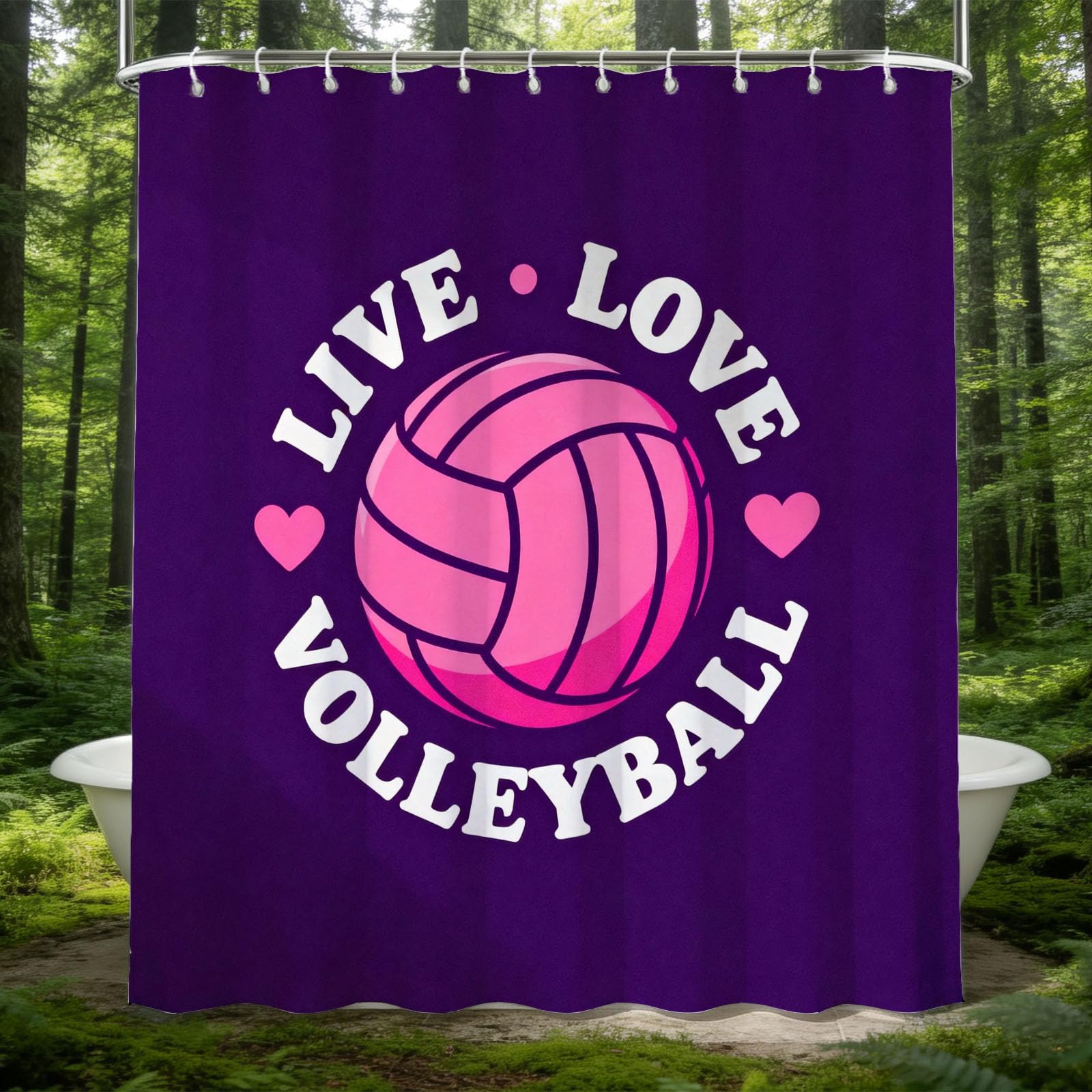Hongduo 3D Volleyball Shower Curtain for Stalls Bathtubs Sport Bathroom Decor Shower Curtain Set Polyester Fabric Waterproof 180x180cm/71X71 Inch with Hooks