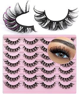 14 Pairs False Eyelashes Russian Strip Lashes Natural Look Fake Lashes Wispy Cat Eye Lashes 3D Curl Strip Eye Lashes by Focipeysa