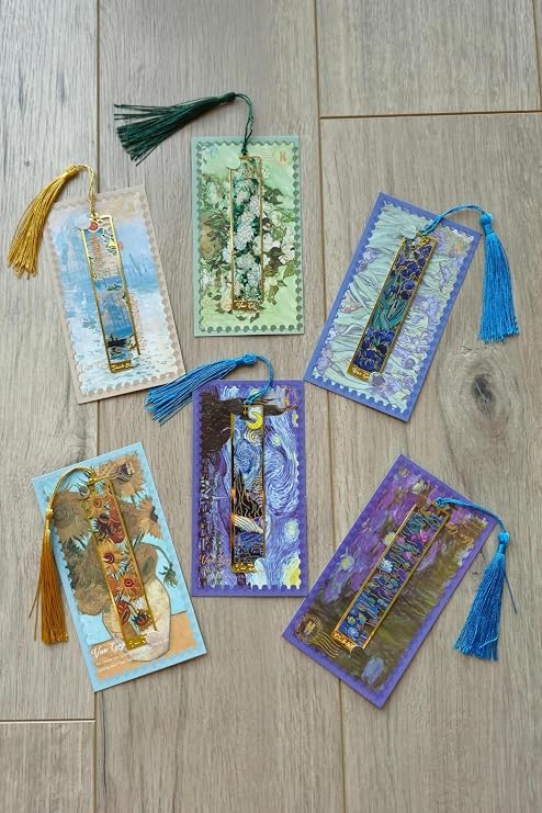 Kolbi Craft,İrisler Van Gogh Püsküllü Altın Renk Metal Kitap Ayracı Hediyelik Sanatsal