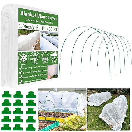 10x33FT Plant Covers Freeze Protection Kit, Garden Hoops Kit for