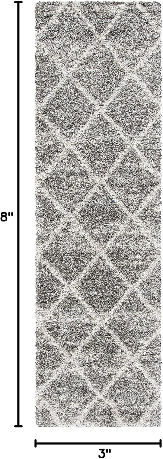 SAFAVIEH Hudson Shag Collection Runner Rug - 2'3" x 8', Distressed Grey & Ivory, Trellis Design, Non-Shedding & Easy Care, 2-inch Thick Ideal for High Traffic Areas in Living Room, Bedroom (SGH281K)