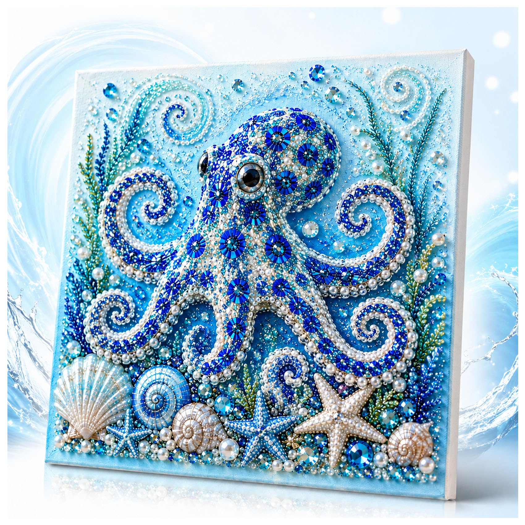 Jeeeun Ocean Theme Pearl Art DIY Kit, Pearl Art Kits for Adults and Beginners with 3D Resin Pearls and Rhinestones, Coastal Wall Decor (Octopus)