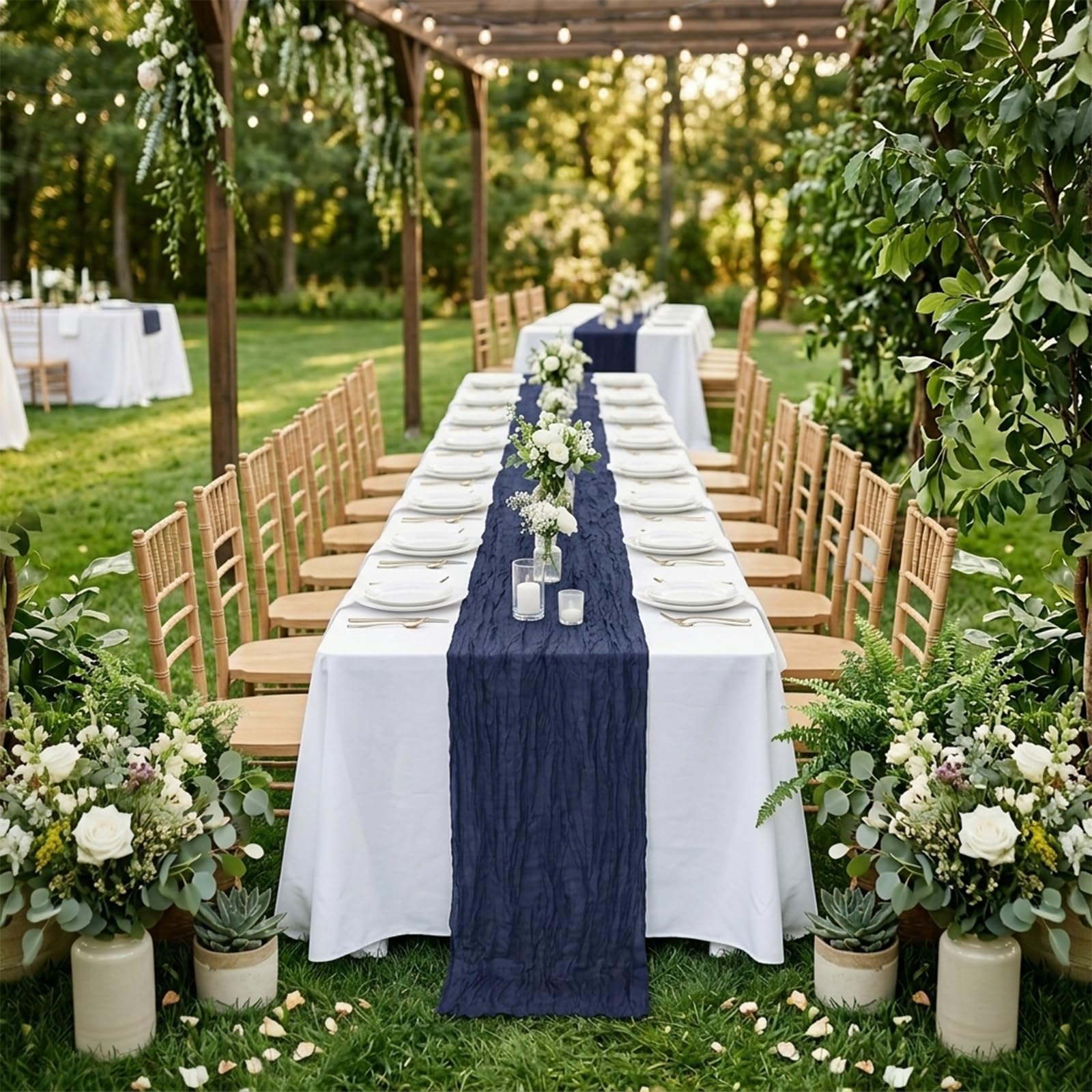 Runner da tavola in garza blu navy, confezione da 10, 45 x 275 cm