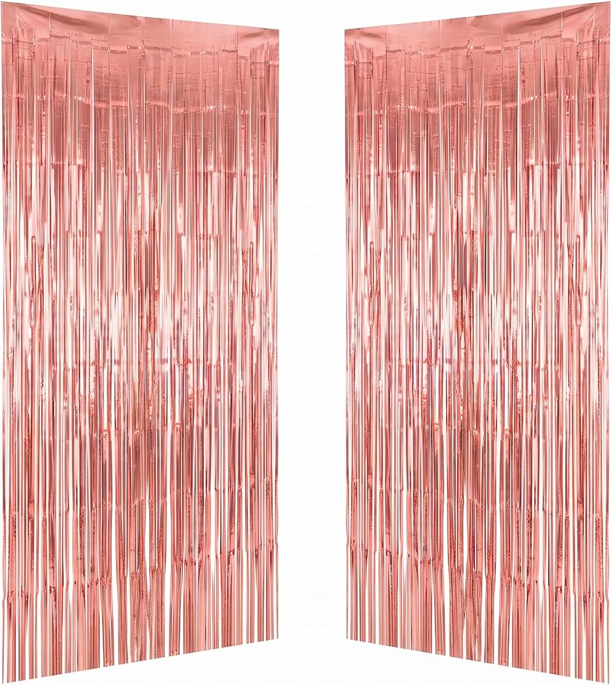 BHAVY 2 Pack Foil Fringe Curtains Party Backdrop (3 ft x 8 ft) - Metallic Tinsel Streamers Backdrop for Birthday, Wedding, Graduation, Baby Shower, & Event Decorations (Rose Gold) — 사진 1