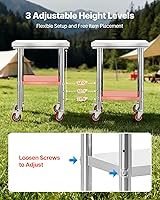 Vista 7 de VEVOR Mesa de Acero Inoxidable, Mesa de Trabajo de Preparación de Alimentos de 24 x 18 Pulgadas con Ruedas, Mesa de Preparación de Cocina