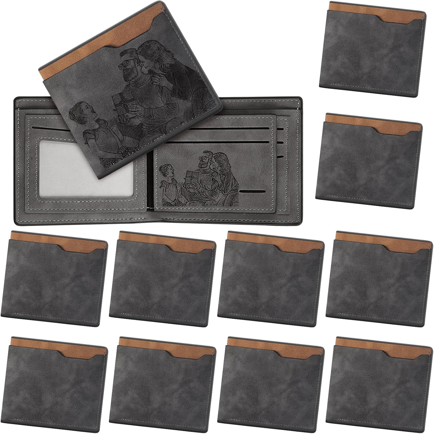 Dansydaisy 12 Pcs Leather Photo Wallet for Men Fold PU Leather Wallets for DIY Fathers Day Dad Birthday Gift(Brown)