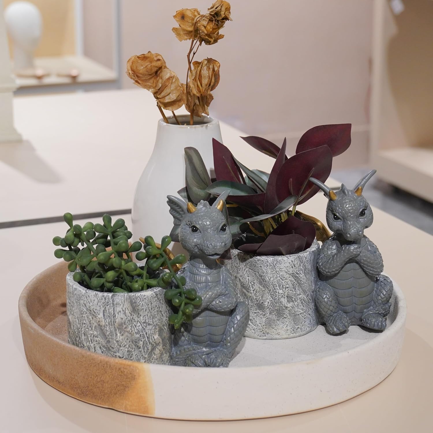 Guichifun Dragon Pen Holders Home Décor - Set of 2 Dragon Vase Decor Figurines Pen Holder for Desk Cute Fashion Desk Organizers and Accessories Office Idea Gift for Women and Kids 5 x 3 x 4.5 Inch