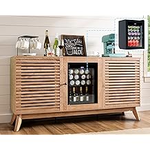 LUXOAK 60" Farmhouse Coffee Bar Cabinet with Beverage Fridge (Included), Wine Bar Cabinet with Drawer Storage, Mini Fridge Cabinet, Sideboard Cabinet for Dining Room, Living Room-White