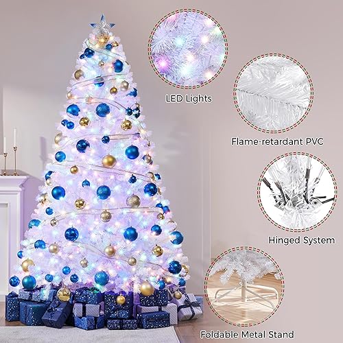 Vista 85 de Yaheetech 7.5ft Pre-lit Spruce Artificial Christmas Tree Snow Flocked Hinges Tree with 550 Multicolor LED Lights & 1284 Branch Tips & Metal Stand