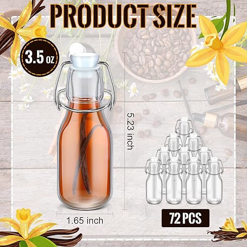 Miniatura 2 de Botellas de vidrio pequeñas con tapa abatible de 3.5 onzas, botella de vidrio transparente con tapas, botellas de extracto de vainilla con