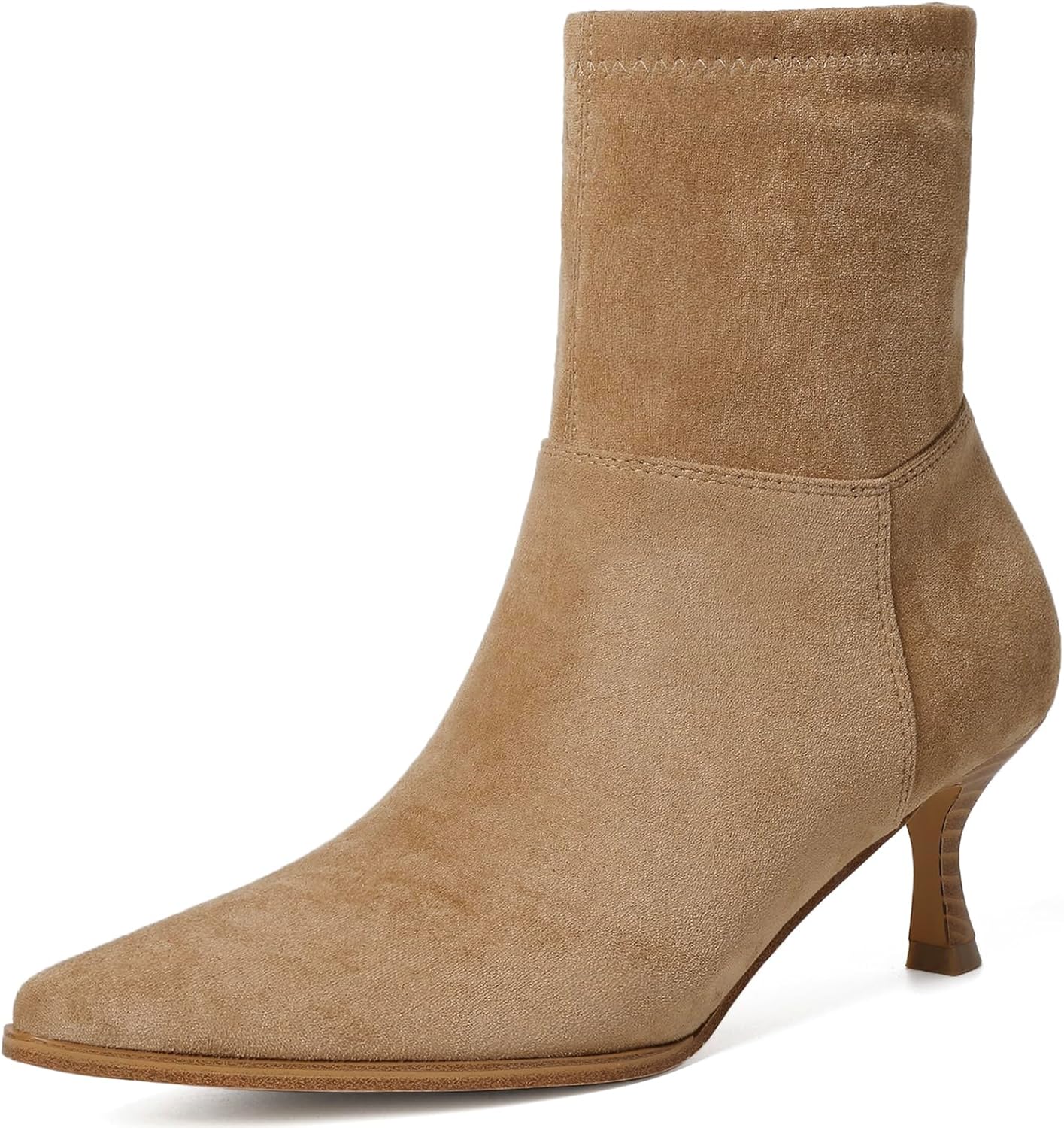 RIBONGZ Ankl Boots for Women Stiletto Kitten Heel Sexy Cowgirl Booties Side Zipper Pointed Toe Low heels Fall Dressy Mid Calf Short Fashion Winter Leather or Suede Work Party Office Shoes