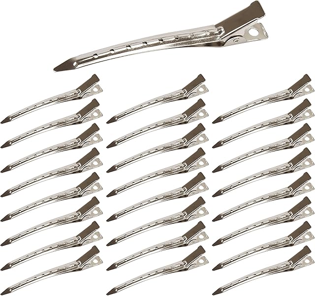 Beayuer 25 Pieces Duck Bill Hair Clips, 3.5 Inch Rustproof Metal Alligator Curl Clips with Holes for Hair Styling, Hair Coloring, Thick Hair Sectioning, Salon, Bows DIY, Silver (25 Pcs, Silver)