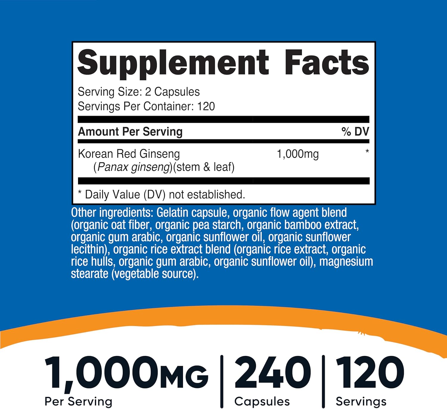 Nutricost Korean Ginseng 1000mg Serving, 240 Capsules - 500mg Per Capsule, 120 Servings - Korean Panax Red Ginseng - Gluten Free & Non-GMO - Image 2
