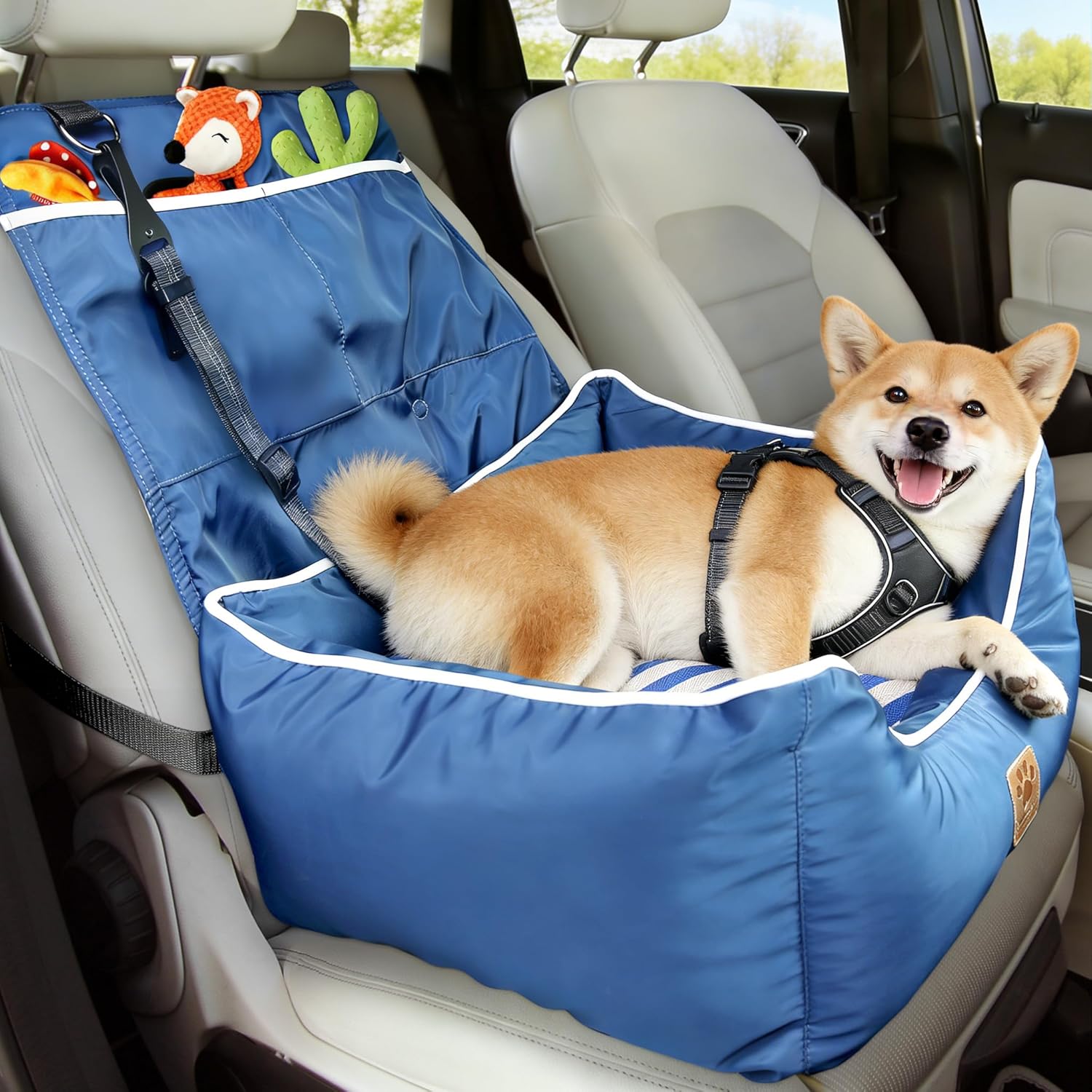 Premium Small Dog Car Seat - Waterproof Car Seats for Small/Medium Dogs, Pet Seat with Clip-On Leash for Travel Carrier Booster Bed, Unique Blue