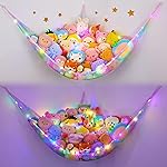 Unicorn Castle Stuffed Animals Net Hammock Kids Toy Storage with LED Light Plush Toy Organizer Corner Hanging Stuffed Animals Holder For Nursery Kids Girls Room Decor