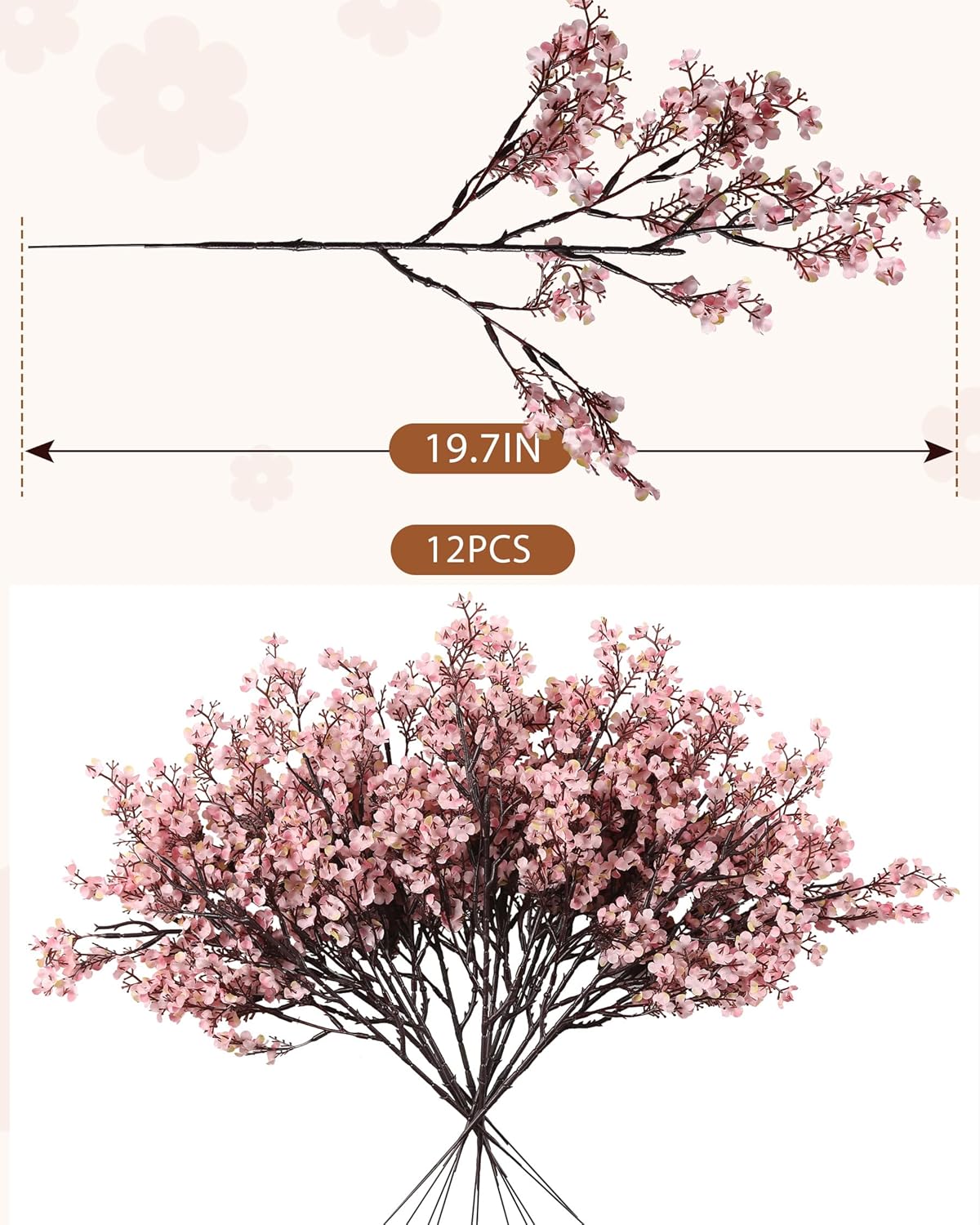 JAKY-Global Fake Fall Flowers Artificial for Decoration Faux Silk Babys Breath Floral Stems Home Indoor Halloween Decor Centerpieces Tables Vase Pink 12pcs
