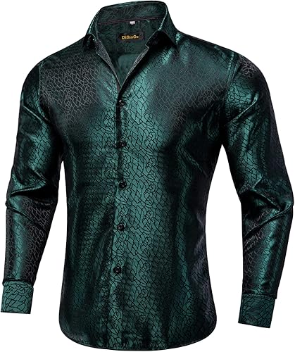 Miniatura 2 de DiBanGu Mens Shirt,Silk Long Sleeve Button Down Paisley Dress Shirts for Men Party Wedding