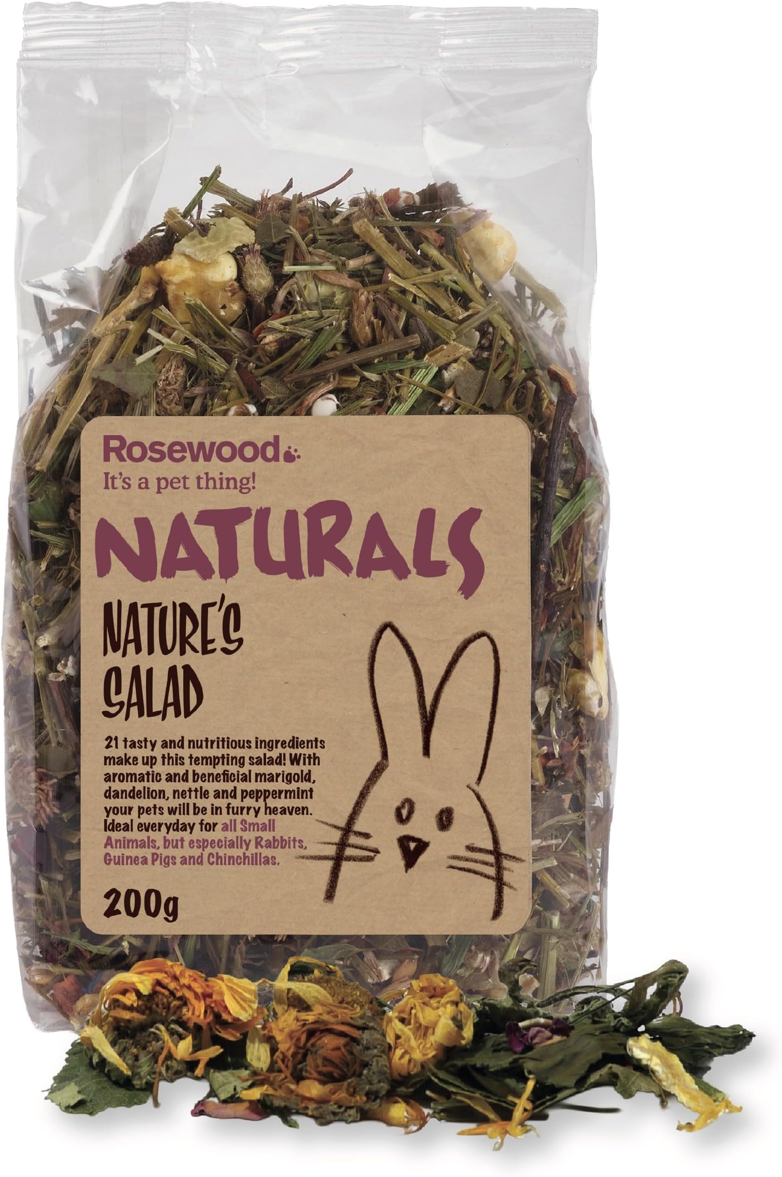 Rosewood Naturals Nature’s Salad, Small Animal Treat for Rabbits, Guinea Pigs, Chinchillas, Degus, Hamsters, Gerbils, Mice and Rats, 200g