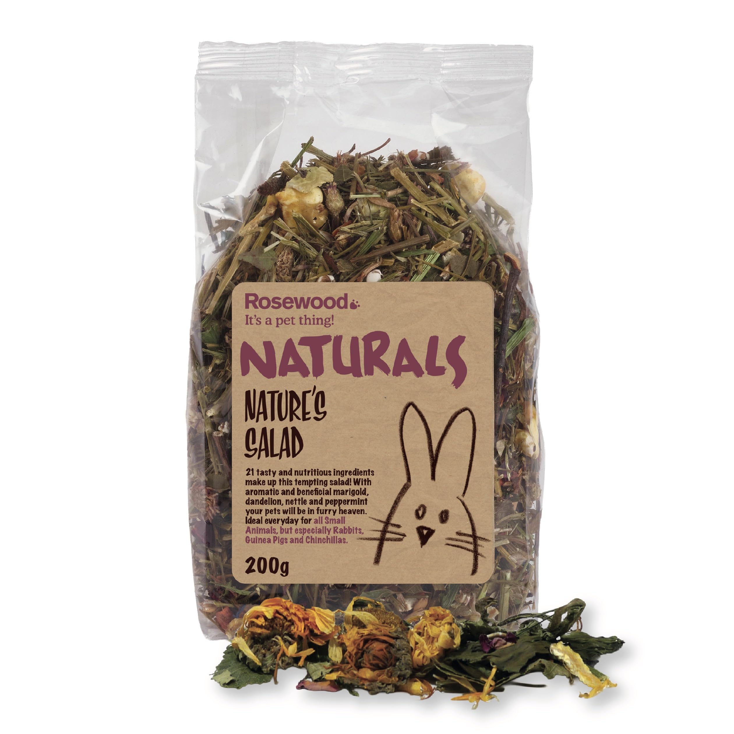 Rosewood Naturals Nature’s Salad, Small Animal Treat for Rabbits, Guinea Pigs, Chinchillas, Degus, Hamsters, Gerbils, Mice and Rats, 200g