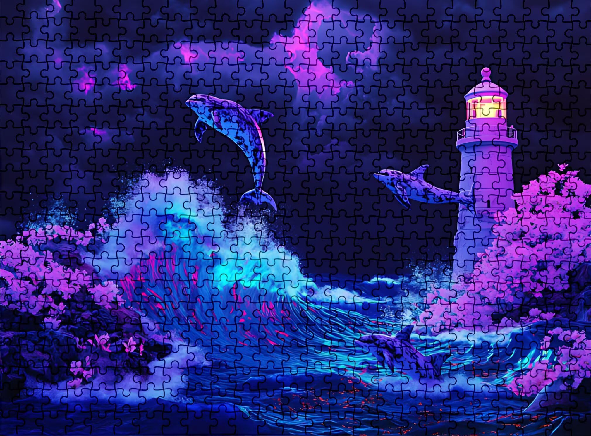 Puzzle 3000 elementów, drewniane puzzle dla dorosłych, delfin, latarnia morska, klasyczne puzzle 122 x 81 cm, gra rodzinna, puzzle redukujące stres, gra myśląca, dekoracja domu w0-242