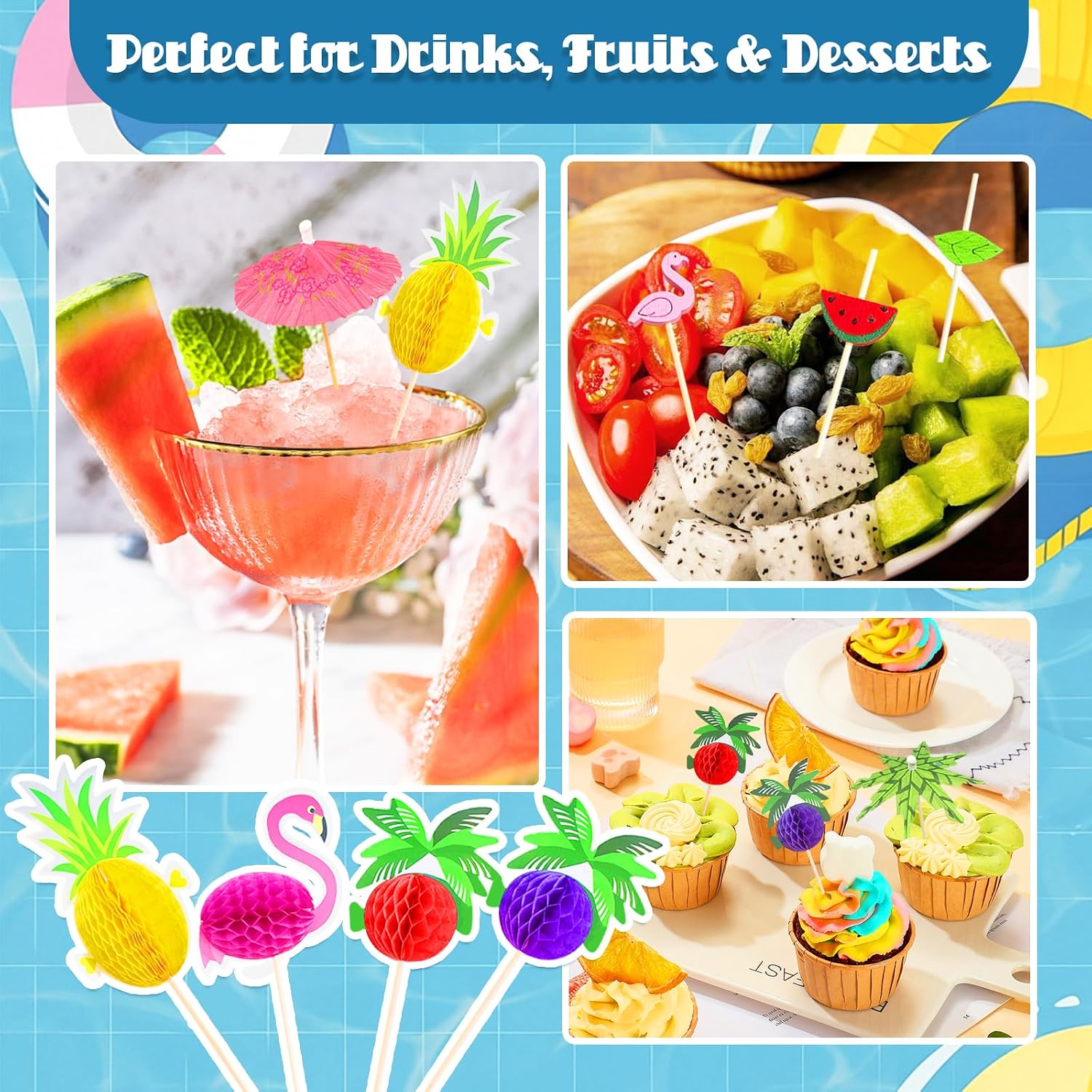 240 Pcs Drink Umbrellas,Umbrellas Straws with Umbrella Fruit Decoration Toothpicks,Decoration Picks for Summer Tropical Hawaiian Luau Beach Party,Cocktail Drink Accessories