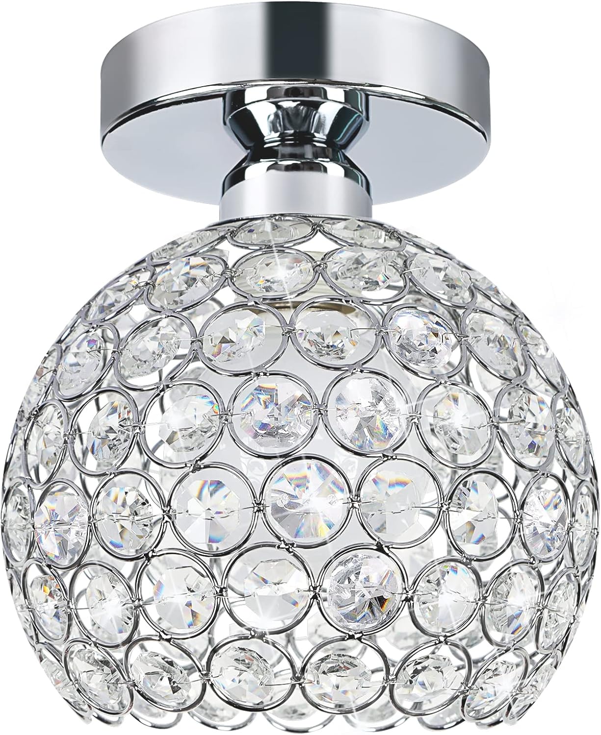 TISLYCO Mini Chandelier Crystal Ceiling Hallway Light, Modern Semi Flush Mount Ceiling Light
