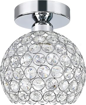 TISLYCO Mini Chandelier Crystal Ceiling Hallway Light, Modern Semi Flush Mount Ceiling Light Fixture, Silver Close to Ceiling Light for Foyer Hallway Entryway Bedroom Kitchen