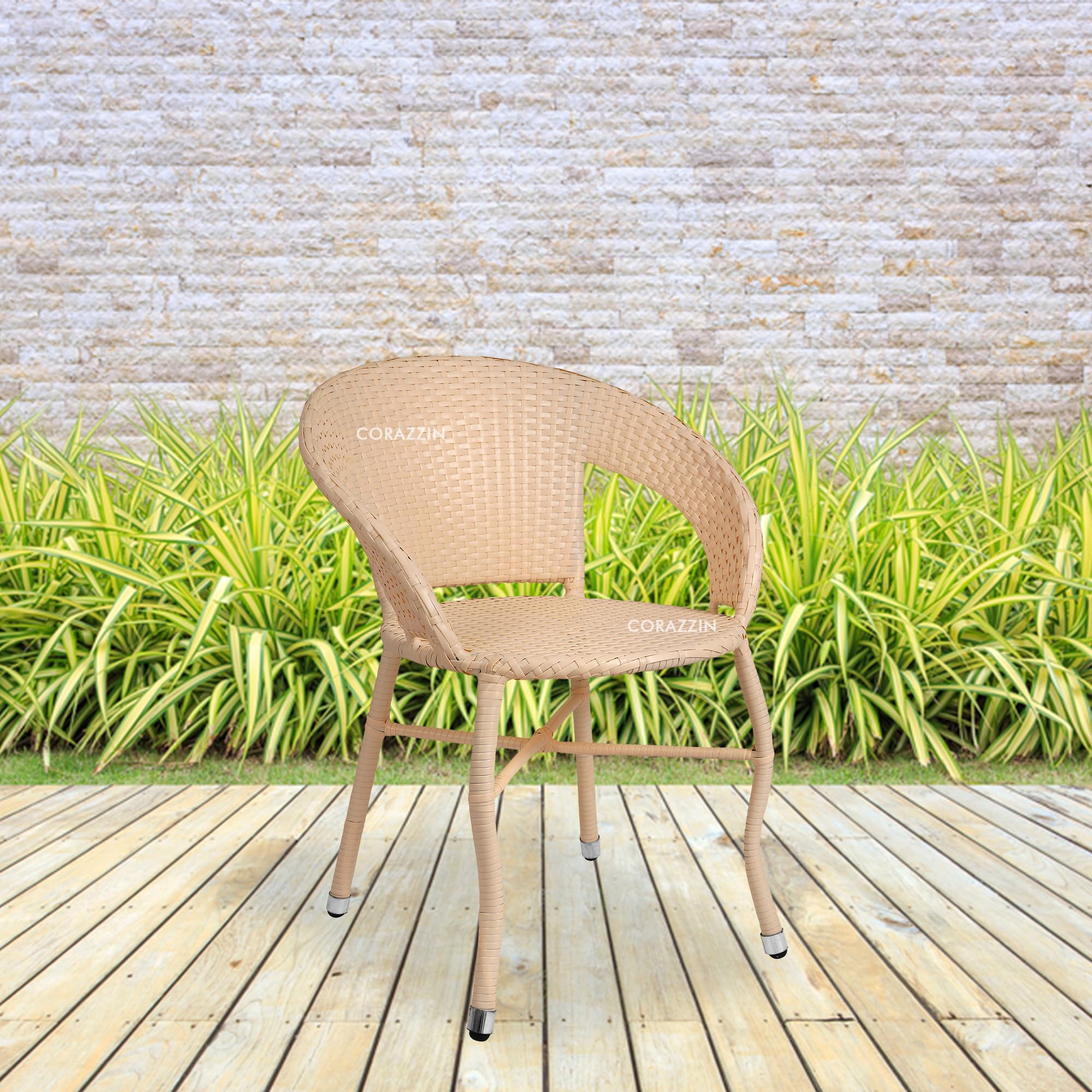 CORAZZIN Garden Patio Seating Chair for Balcony Outdoor Furniture Single Chair (Cream)