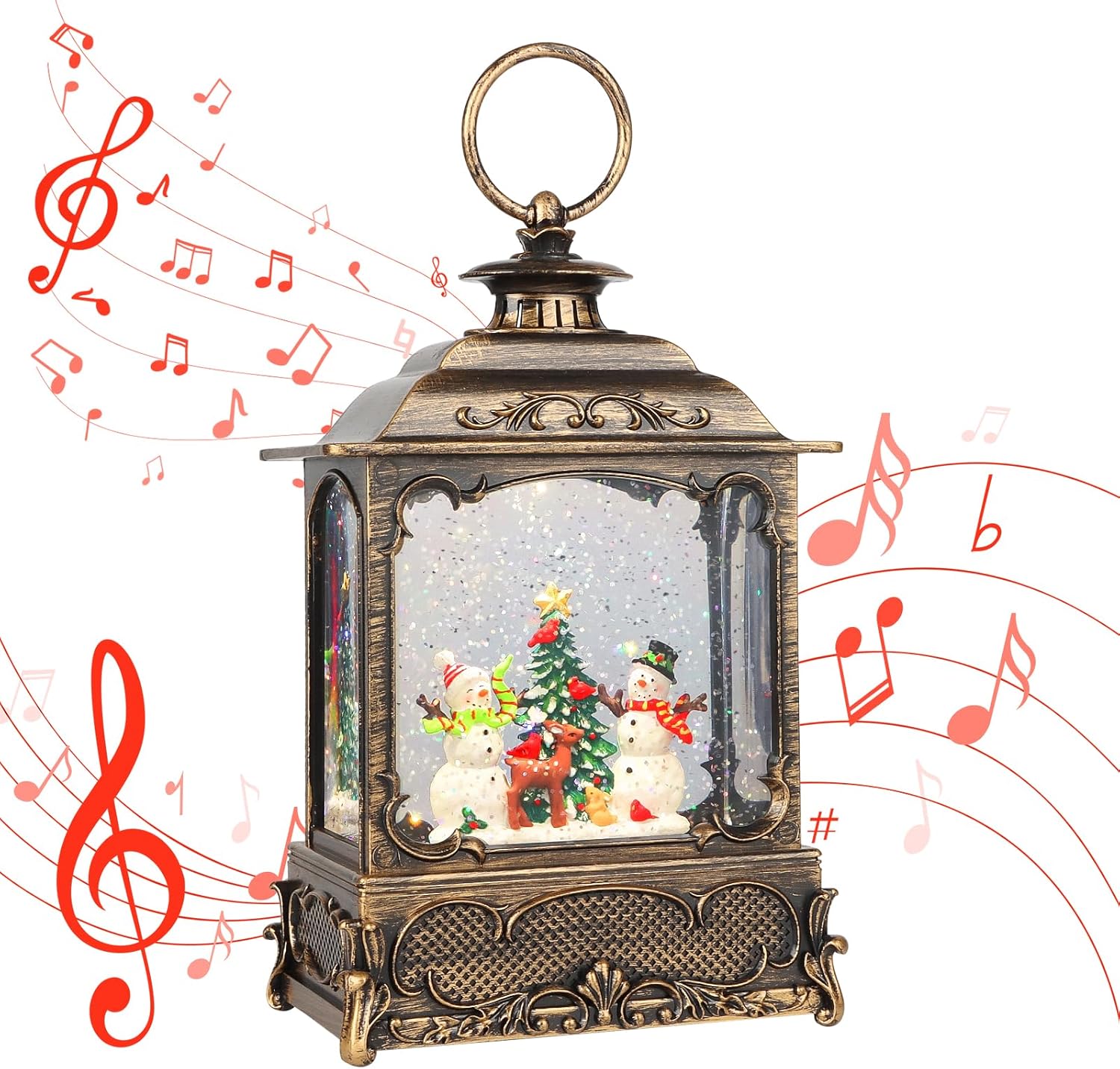Christmas Snow Globe Lantern,Christmas Decorations Indoor for Home,with 6 Hour Timer Musical Snow Globes,Battery Or USB Powered Swirling Glitter Lantern Christmas Decor Gifts,Snowman Child