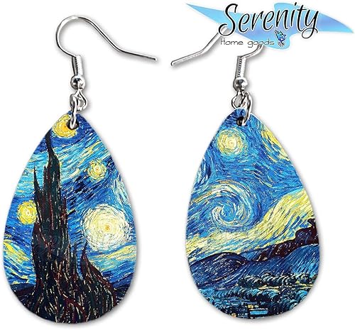 Miniatura 4 de Starry Night Van Gogh Novelty Fun Dangle Earrings Set  Cute Girls Womens Jewelry Earings  Double Sided Print  Holiday Gifts  Birthday Easter