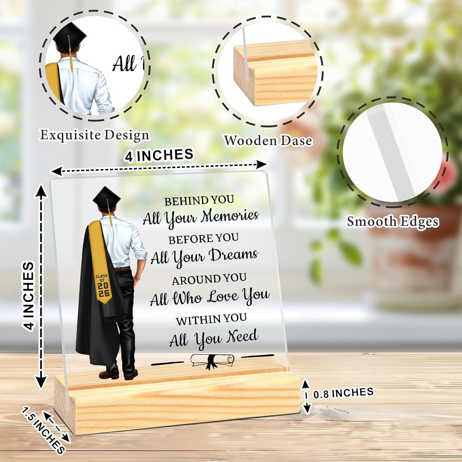 2026 Graduation Inspirational Acrylic Gifts for Him - 4” College High School Grad Gifts Acrylic Desk Sign With Wooden Stand for Home Office Desk Decor- A05 image 2