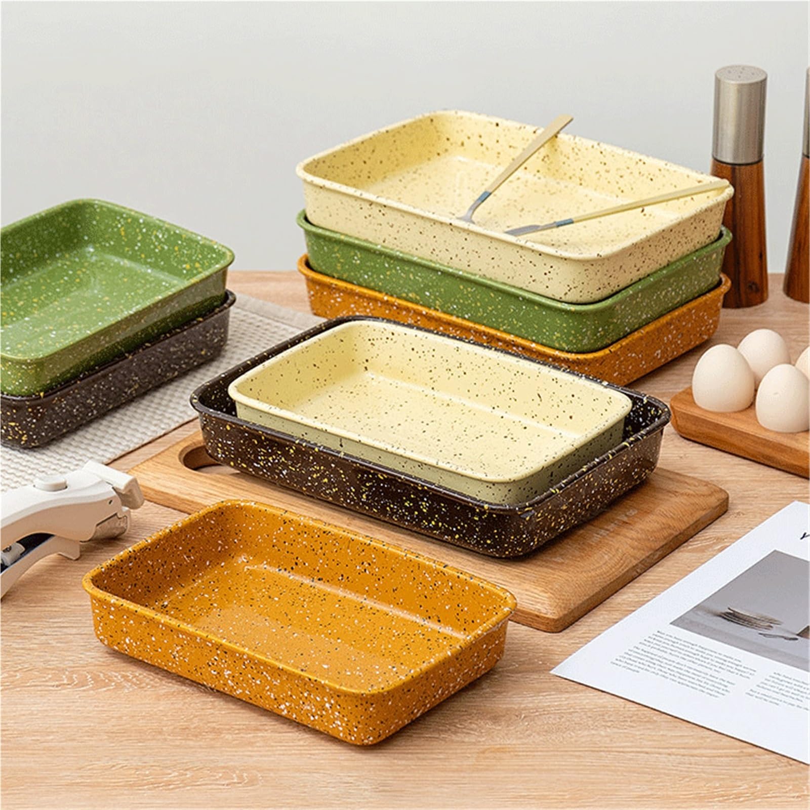 Versátil Platos llanos rectangulares de cerámica for uso en microondas(Green,Medio)