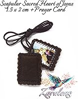 Vista 3 de Escapulario Católico Marrón Lana Rectangular Icono Hecho a Mano Corazón Sagrado de Jesús con Nuestra Señora Monte Carmelo por Zaraleas