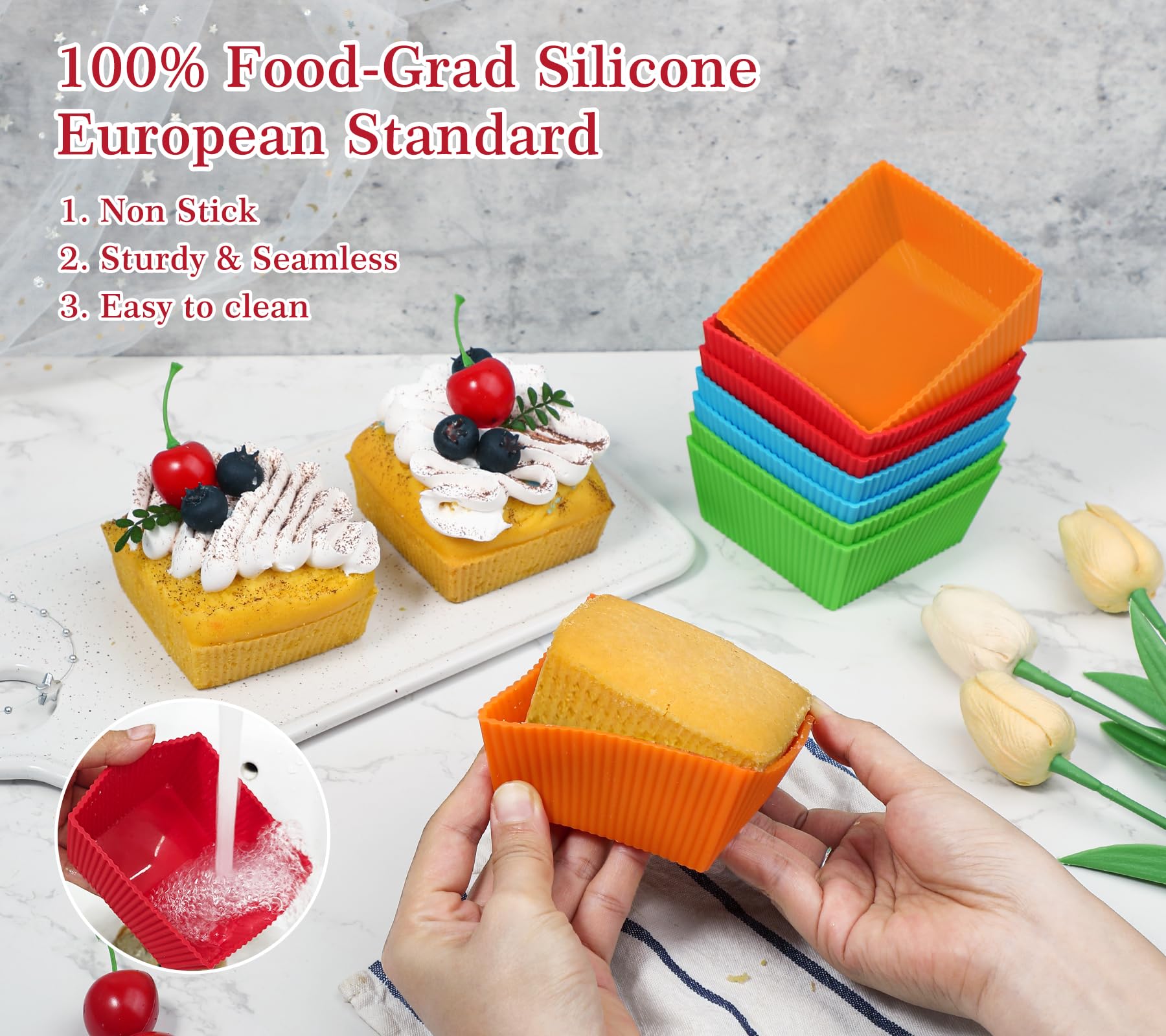 Webake Jumbo-Backförmchen, 8,9 cm, wiederverwendbar, Silikon, quadratisch, antihaftbeschichtet, für Muffins, Brownie, Kuchen, 8 Stück