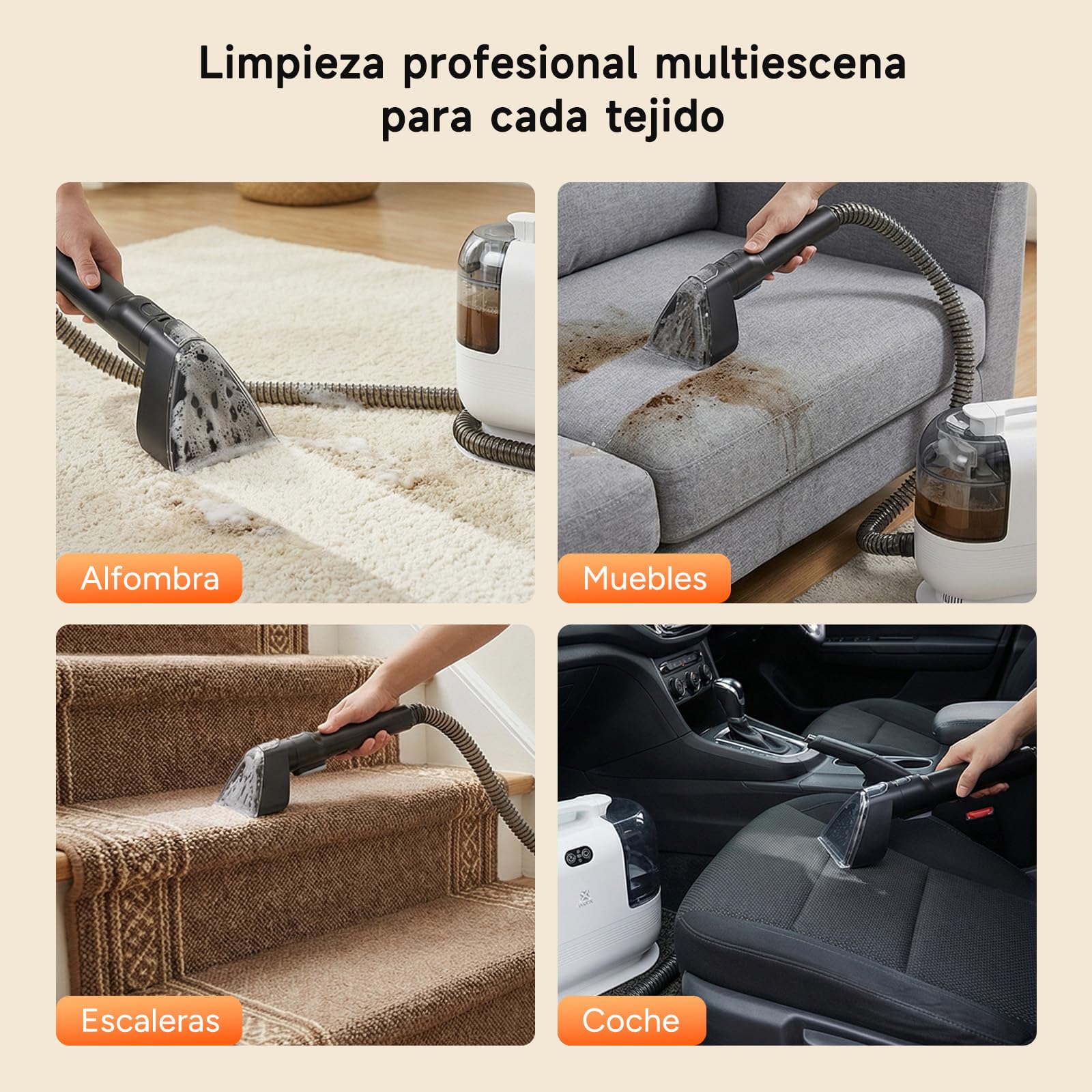 WOOX Lavatappeti e Divani Lava e Asciuga, Lavatappezzeria a Vapore e Espira 15Kpa ad alta potenza con accessori esclusivi Pulitore a vapore 2 in 1 per tessuti, auto, macchie, casa