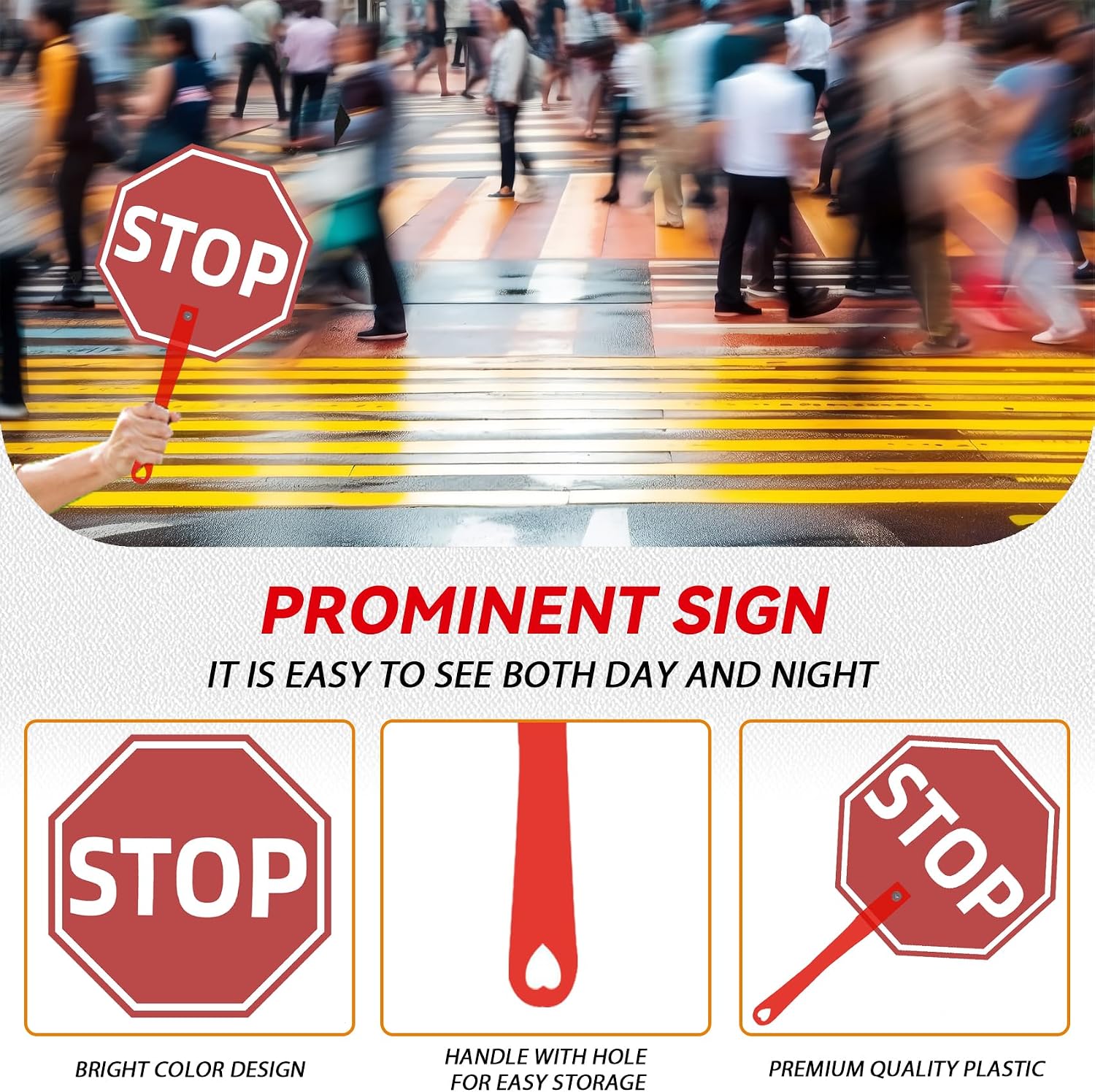 Mini Handheld Plastic Stop Signs for Classroom (4) | Interaction Teacher Supplies for Classroom, Stop Sign Room Decor Sign, Traffic Safety Tool for Guiding Traffic Street Safety