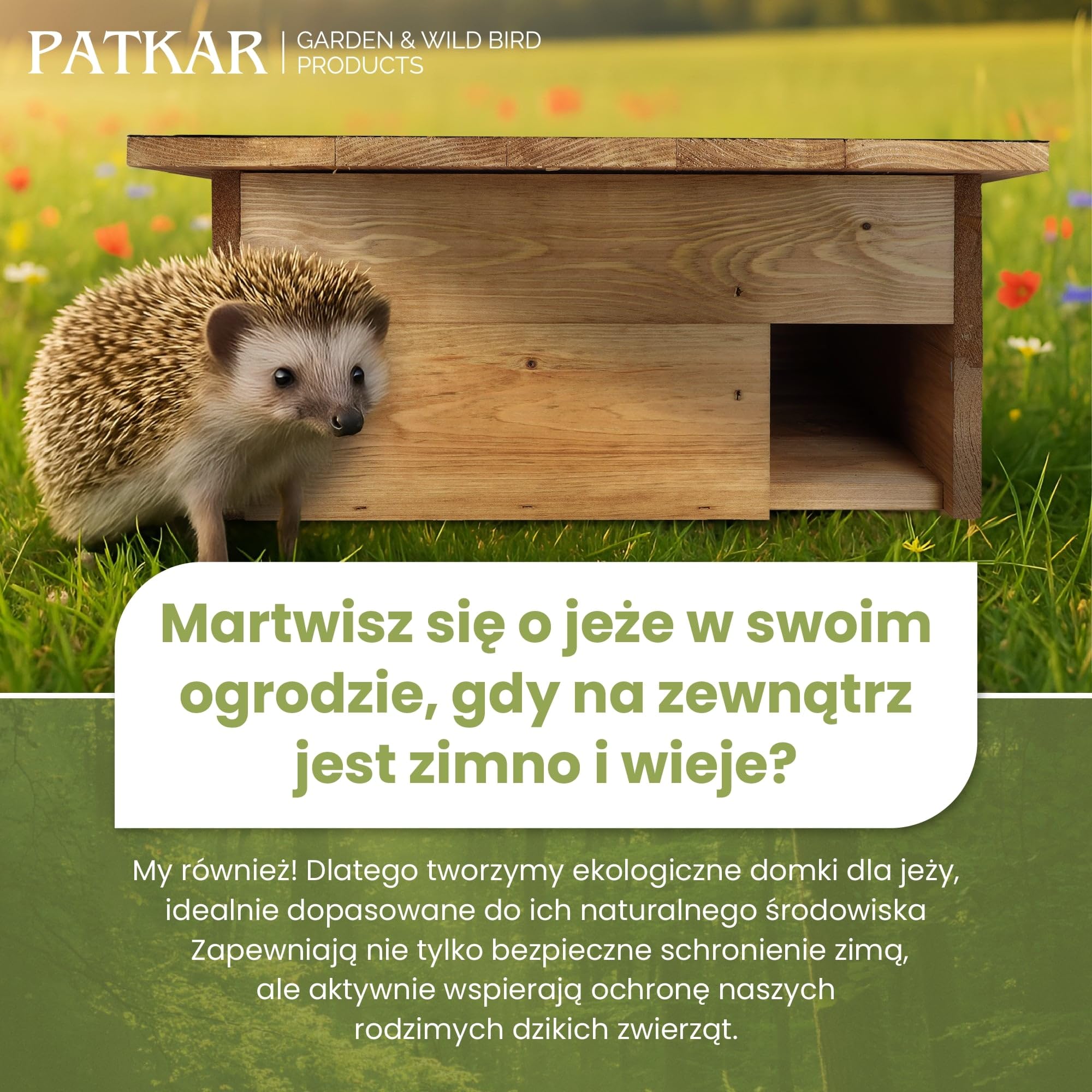 PATKAR Domek dla jeży mrozoodporny z podłożem [chroni przed drobnoustrojami] – karmnik dla jeży premium (Made in Europe) – wysokiej jakości domek dla jeży – domek dla jeży – domek dla jeży