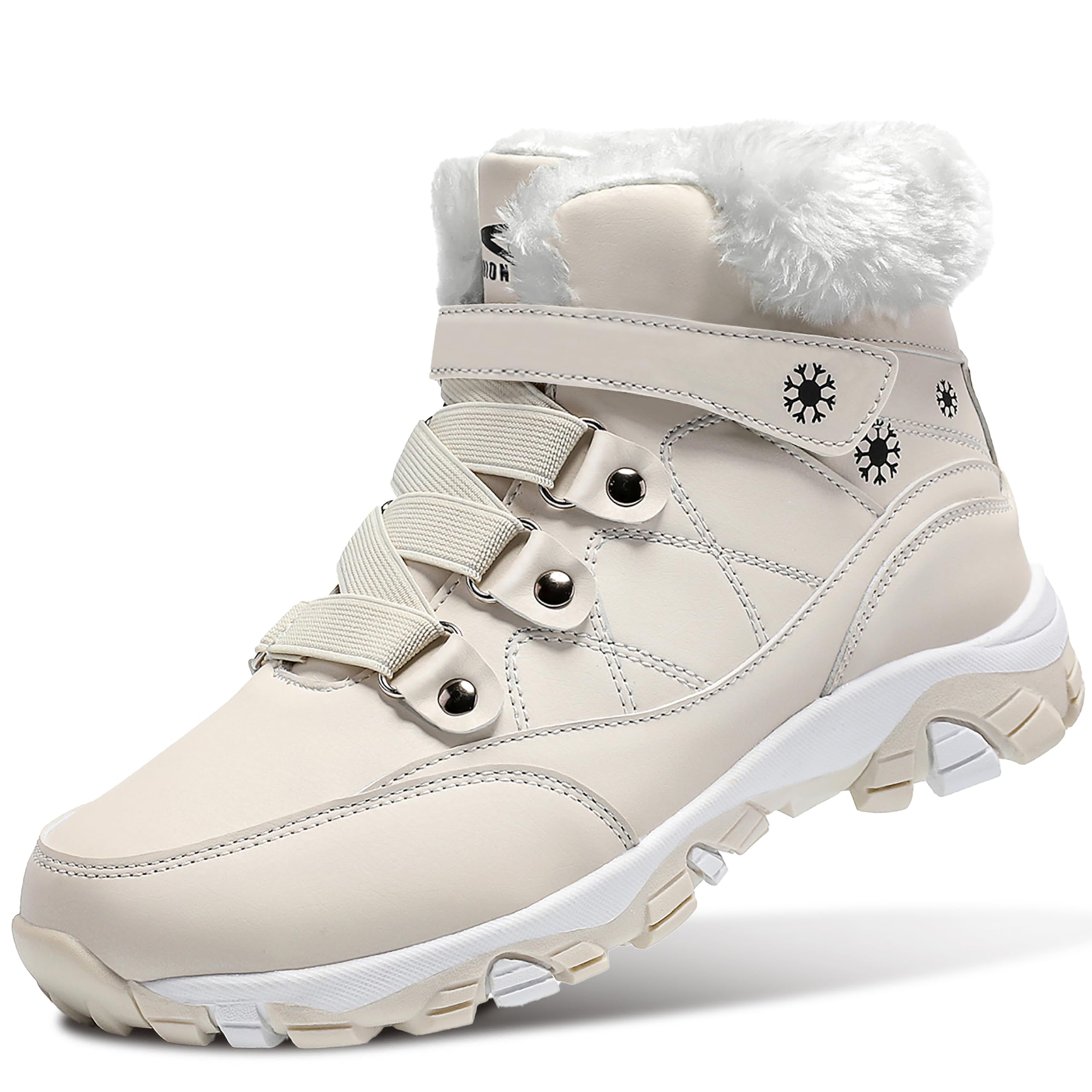 ASHION Femmes Chaussures d'hiver Bottes de Randonnée Chaudement Fourrées Bottes de Neige,A Beige,37 EU