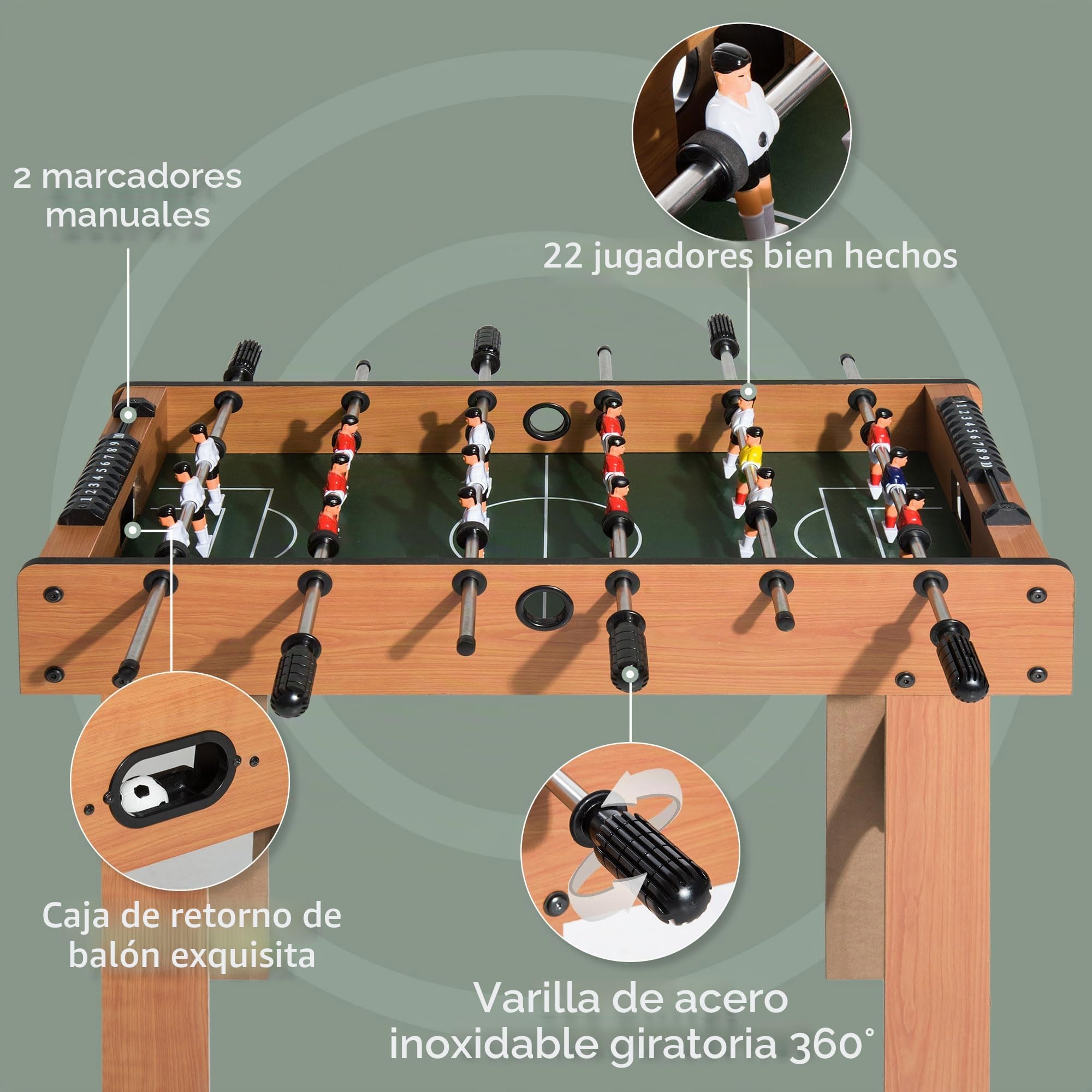 HOMCOM Futbolín Profesional para Niños y Adultos, Varillas 92x46x78cm