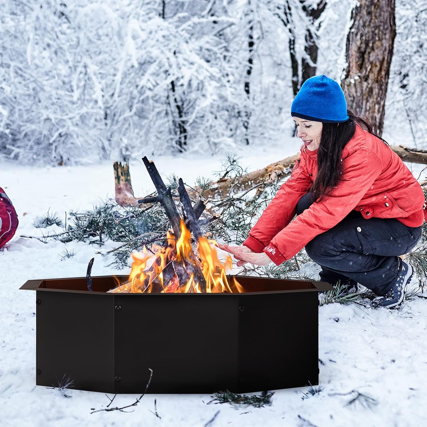 Fire Pit Ring Insert,In Ground Fire Ring,Portable DIY Metal Fire Pit Ring Outside Outdoor Campfire,Party Bonfire Pit,Camping Essentials Gear,Yard BBQ Tool (Octagonal)