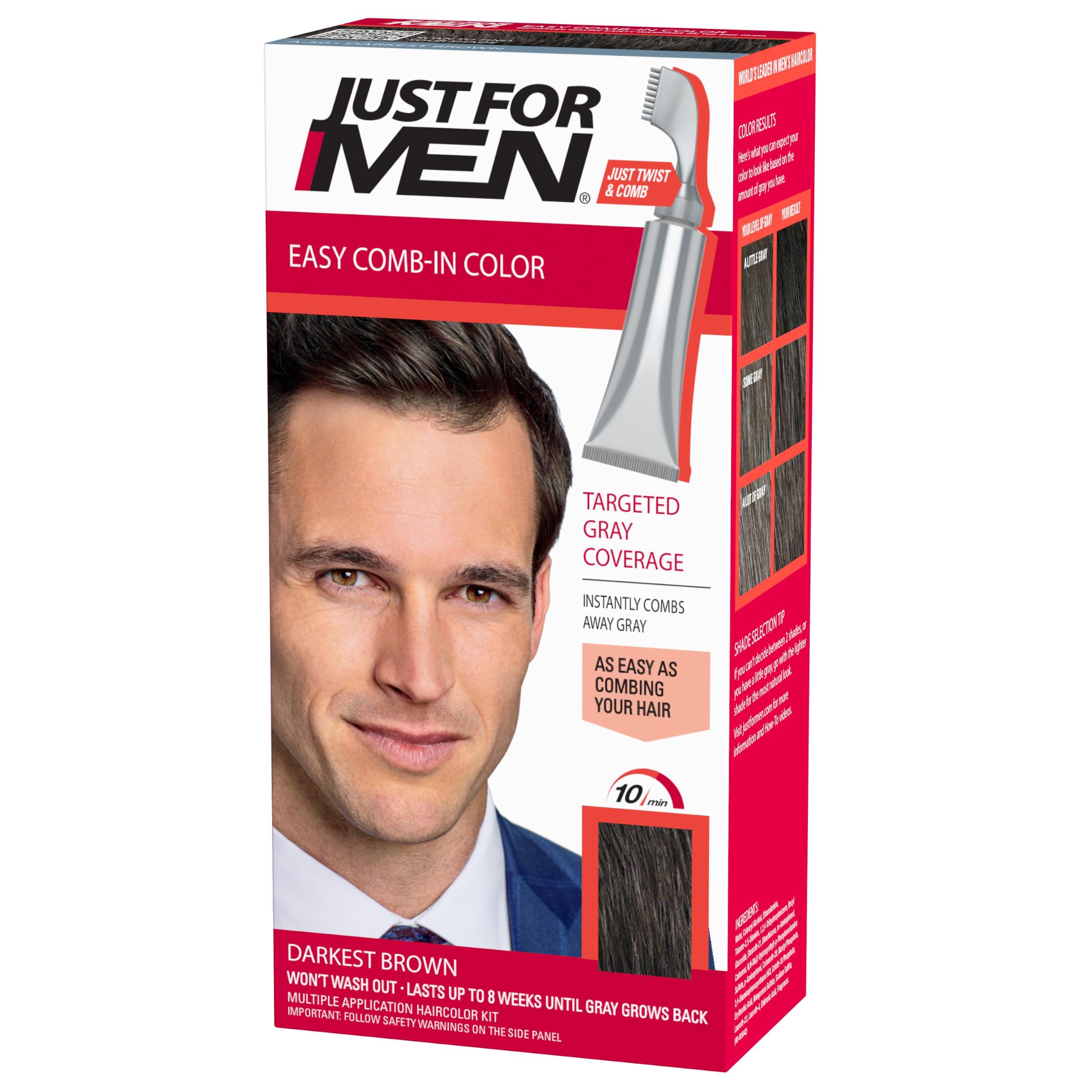 JUST FOR MEN Easy Comb-In Color, No-Mix, Darkest Brown A-50 (1 Pack) 1 Count (Pack of 1)
