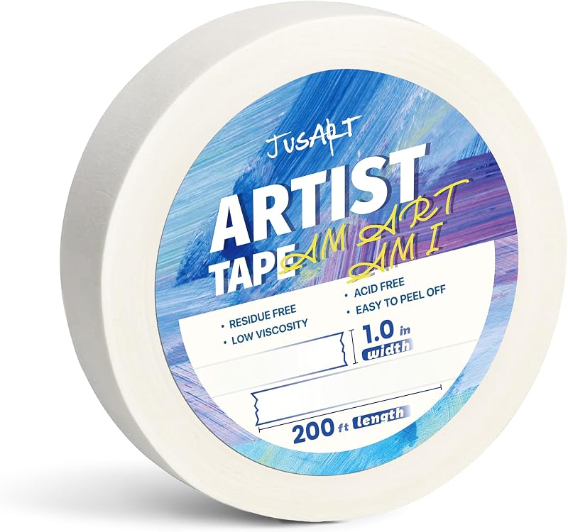 Artist Tape for Watercolor Paper, 1inch Wide 200FT Long, White Art Tape for Masking, Framing and Painting, Acid Free, Low Tack