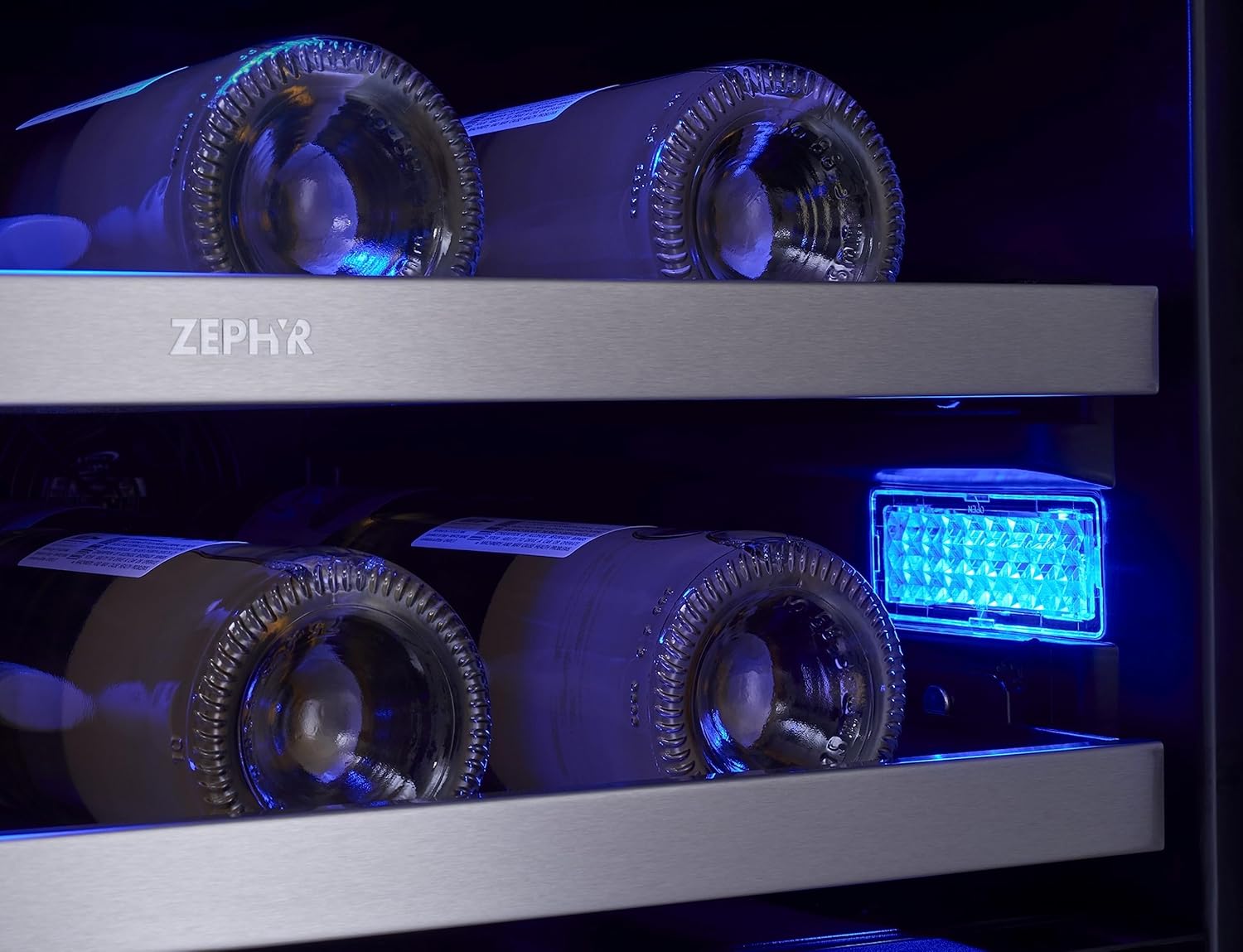 Zephyr PRW24C32C Presrv 24 Inch Wide 42 Bottle Capacity Built-In/Free Standing Dual Zone Wine Cooler with 3-Color LED Lighting - Stainless Steel