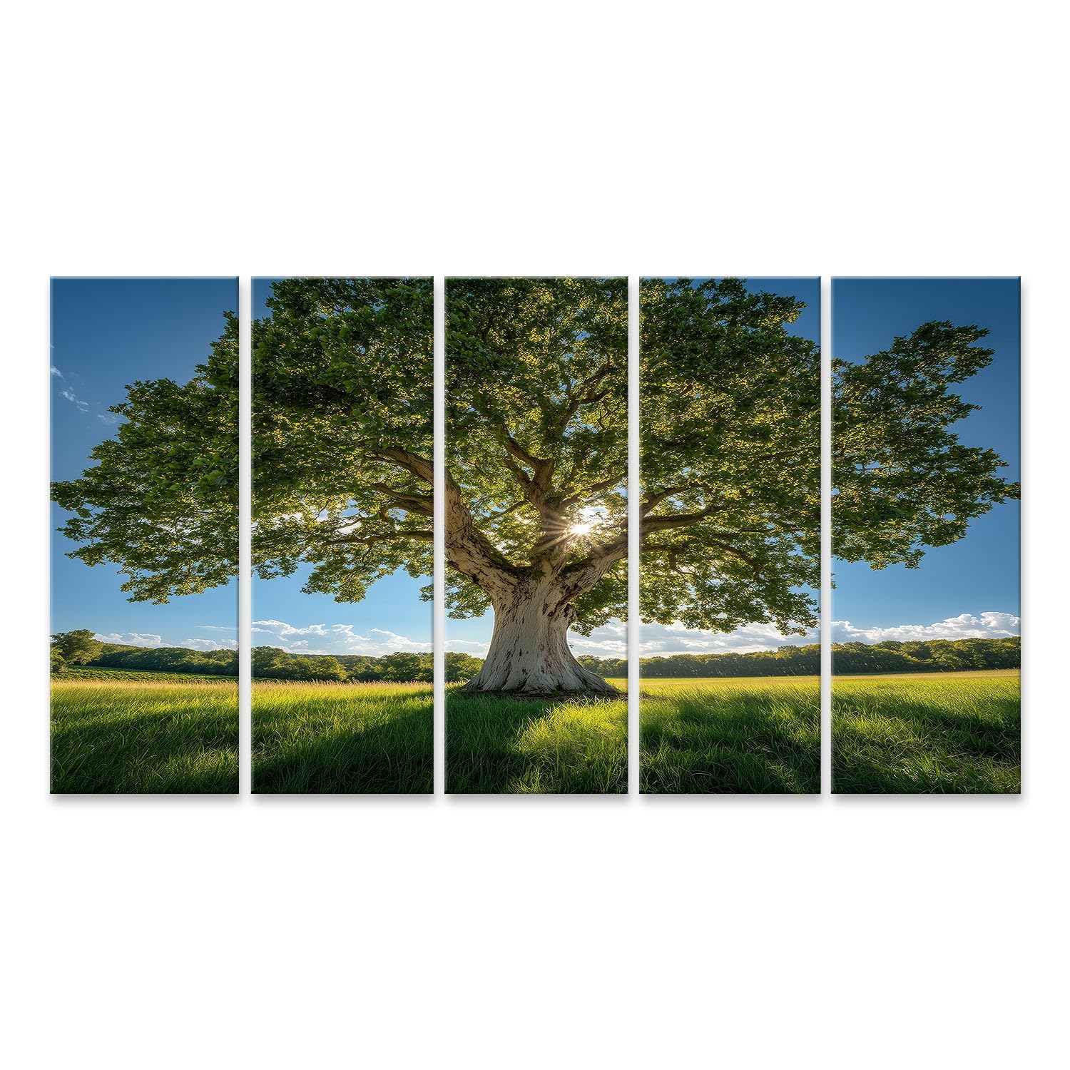 islandburner Primer cuadro sobre lienzo majestuoso árbol a la luz del sol en prado verde imágenes murales carteles