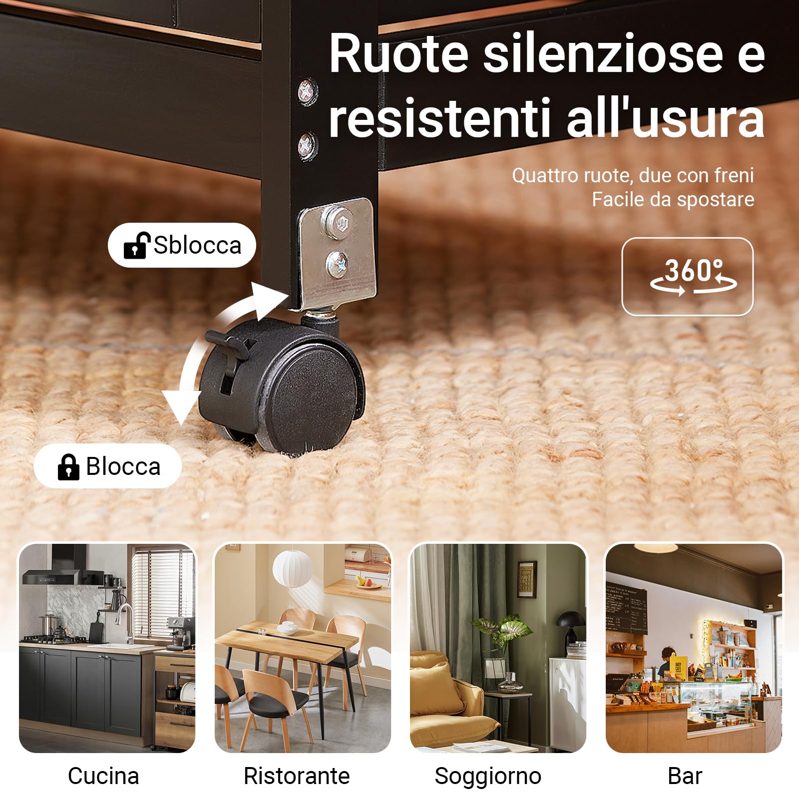 SoBuy Carrello Cucina con 3 Cassetti e 1 Cestino, Mobiletto Cucina Salvaspazio con 4 Ruote Girevoli, Credenza Cucina o Bagno, Mobiletto Cucina Dispensa, L68 x P38 x A85 cm, nero,FKW79-SCH
