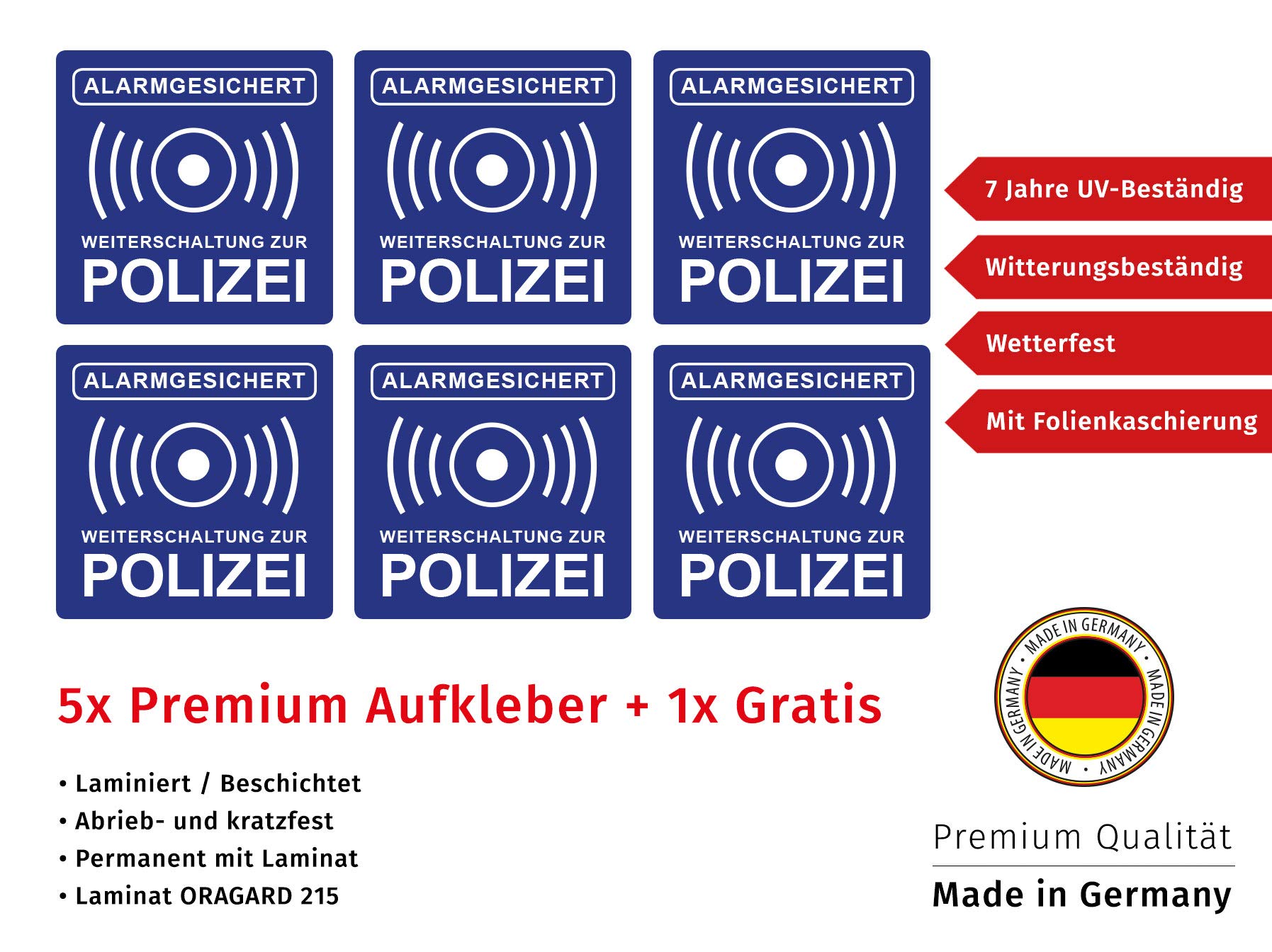 Aufkleber 'Alarmanlage' 52x35 Mm – 10er Set, Selbstklebend, Wetterfest Für Haus & Büro