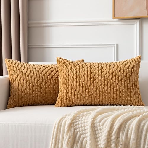 Vista 75 de Kevin Textile - Juego de 2 fundas decorativas para cojines, de pana y con moderno estilo campestre bohemio a rayas para decorar hogar, sofá, cama