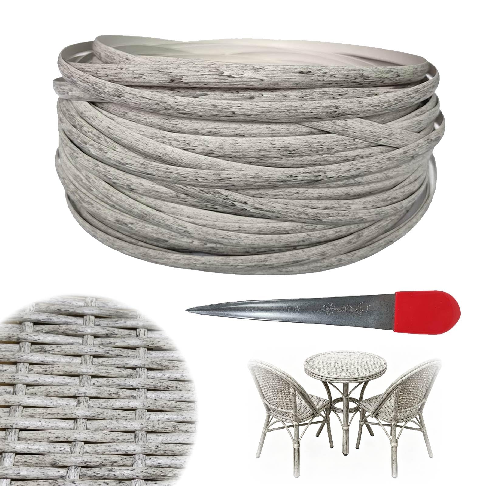 Crafthaven 65m/213ft PE Rattan Repair Kit, Plastic Rattan Roll with Weaving Tool, Synthetic-Rattan Material, RepairKit for Woven Wicker Outdoor Garden Furniture Set Table Chair Sofa (Linen)
