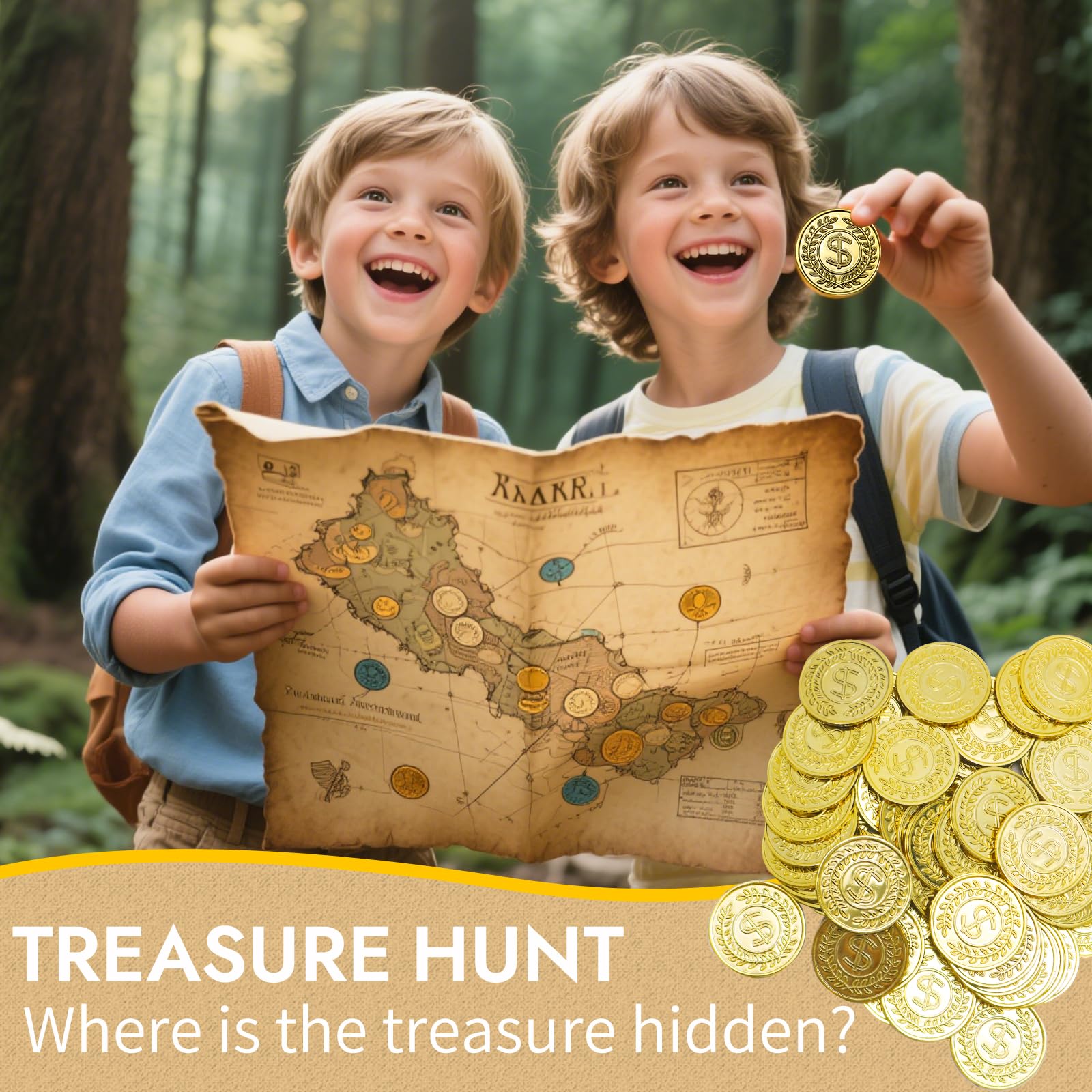 soitzhoc 100 piezas monedas de plastico，dinero de juguete，monedas de oro falsas,monedas juguete，monedas de oro de juguete para la caza del tesoro y los regalos de fiestas